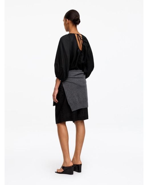 ARKET Black Gathered Linen Blouse