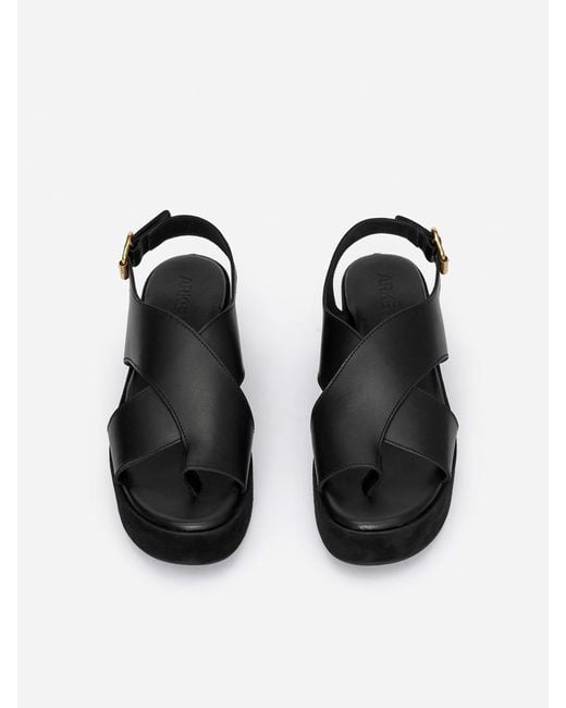 ARKET Black Leather Wedge Sandals