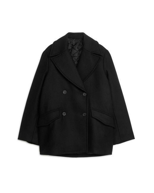 ARKET Black Wool Pea Coat