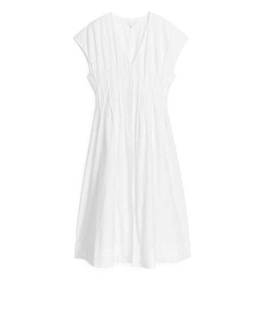 ARKET White Midi Pleat Dress