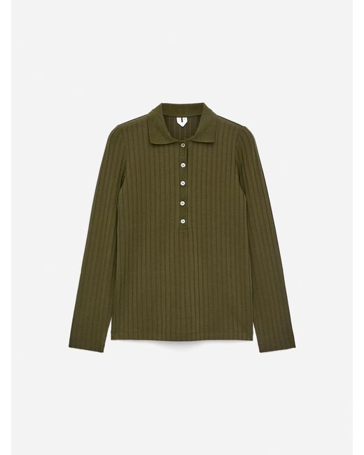 ARKET Green Wide-Rib Polo Shirt