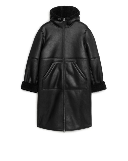 ARKET Black Hooded Moleskin Coat
