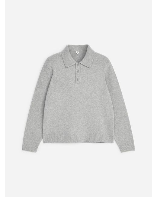 ARKET Gray Knitted Cotton Blend Polo Shirt for men
