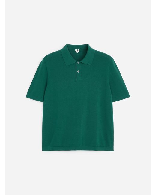 ARKET Green Fine-Knit Polo Shirt for men