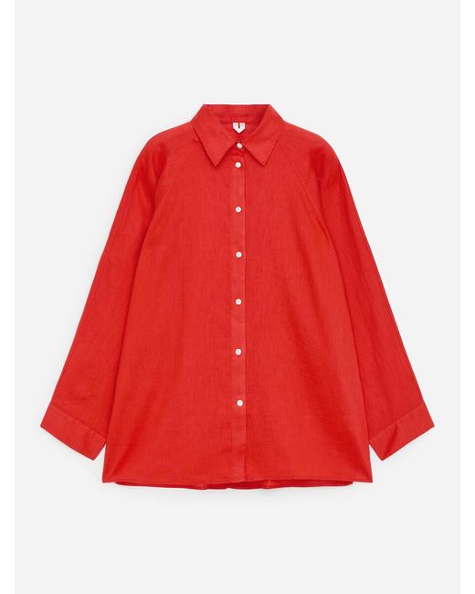 ARKET Red Relaxed Linen Shirt
