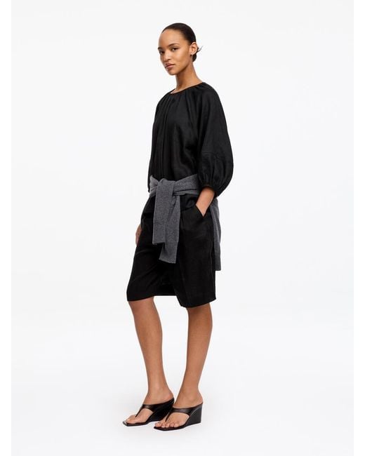 ARKET Black Gathered Linen Blouse