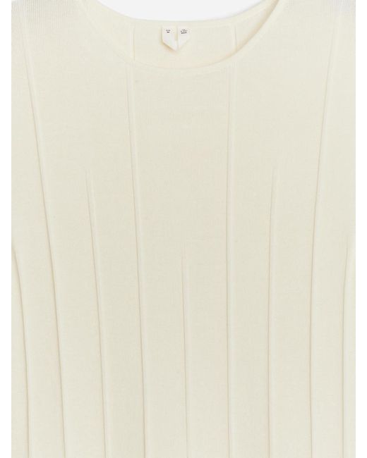 ARKET White Geripptes Kleid Mit Flügelärmeln