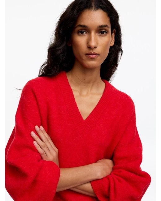 ARKET Red Alpaca-Wool Blend V-Neck Jumper