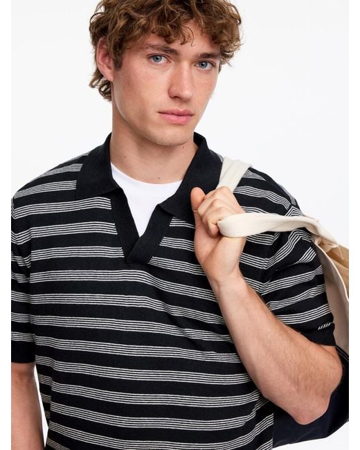 ARKET Black Cotton Linen Polo Shirt for men
