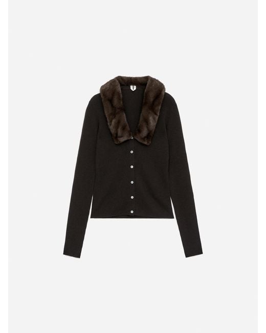 ARKET Black Faux Fur Collar Cardigan