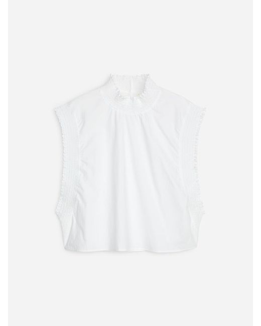 ARKET White Smocked Cotton Poplin Top