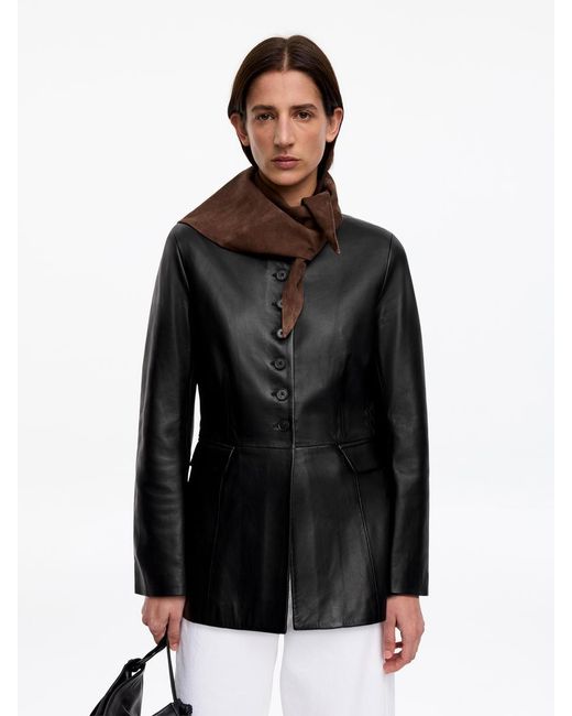 ARKET Black Collarless Leather Blazer