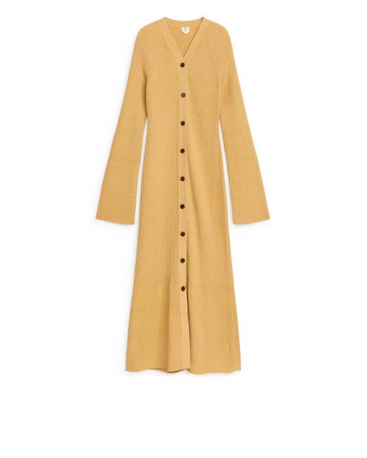 ARKET Yellow Button-front Ribbed Dress