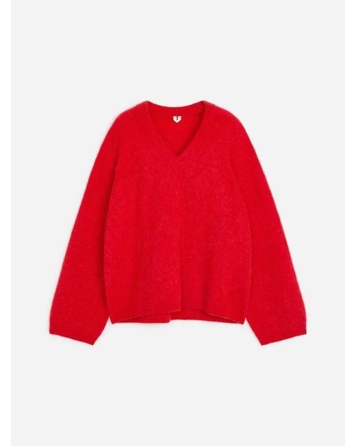 ARKET Red Alpaca-Wool Blend V-Neck Jumper