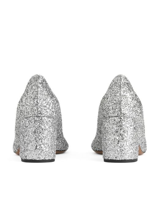 ARKET Gray Block Heel Glitter Pumps