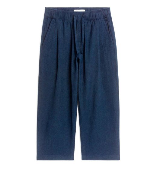 ARKET Blue Drawstring Linen Trousers