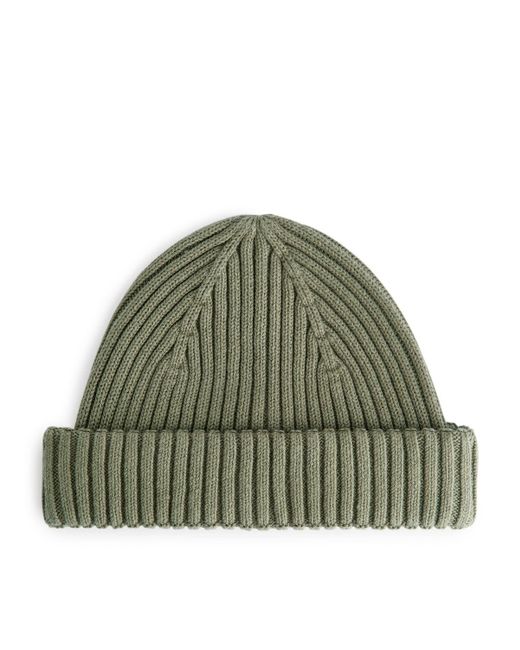 ARKET Green Ribbed Cotton Beanie for men