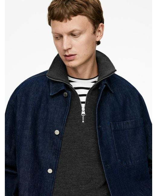 ARKET Black Wool & Cotton Half Zip Jumper for men