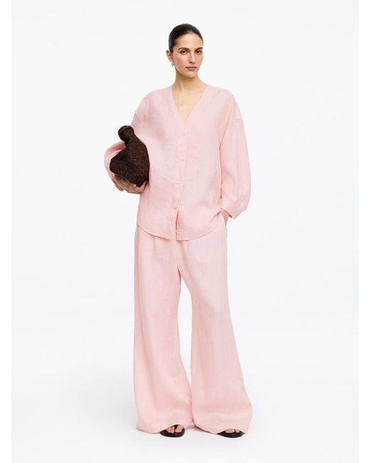 ARKET Pink Wide Linen Trousers