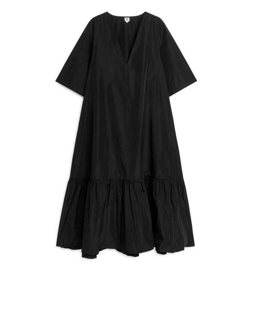 ARKET Black Flounce-hem Taffeta Dress