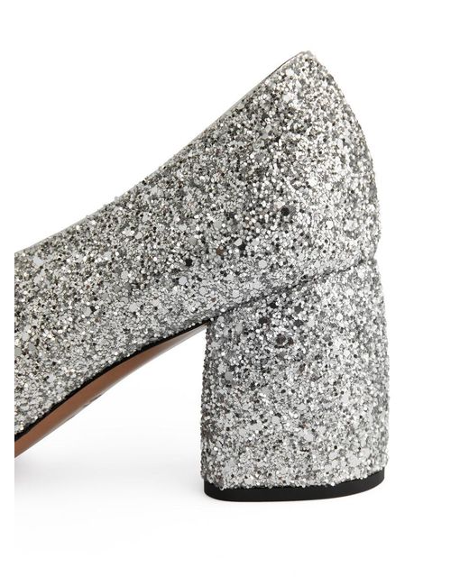 ARKET Gray Block Heel Glitter Pumps