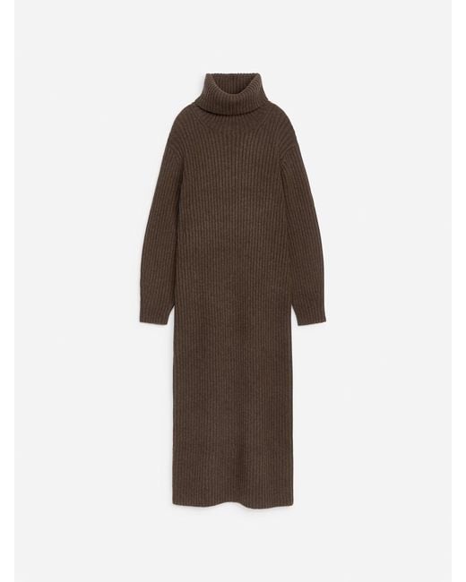 ARKET Brown Roll-Neck Wool Dress