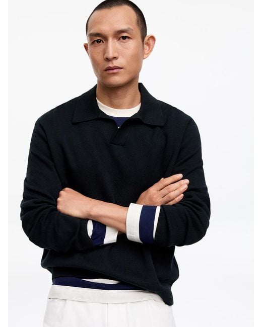 ARKET Black Cotton Silk Blend Polo Shirt for men