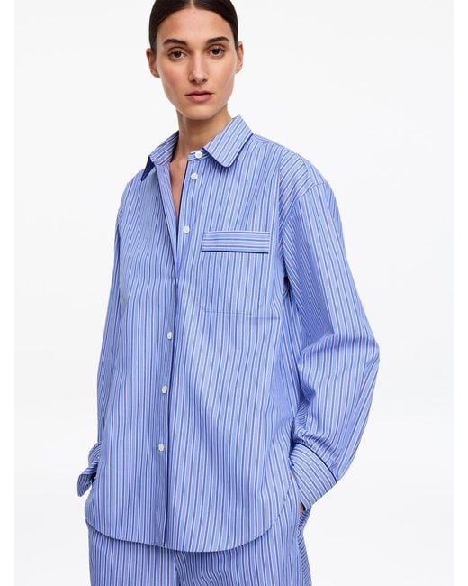 ARKET Blue Contrast-Piping Cotton Shirt