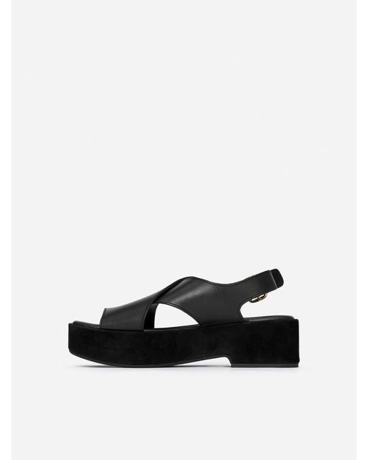 ARKET Black Leather Wedge Sandals