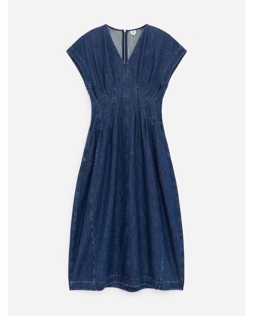 ARKET Blue Pleated Denim Dress