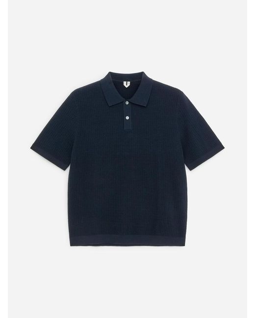ARKET Blue Knitted Cotton Polo Shirt for men