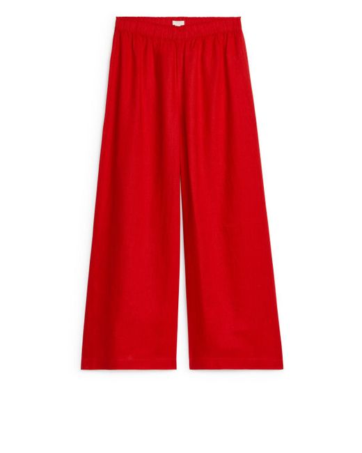 ARKET Red Wide Linen Trousers
