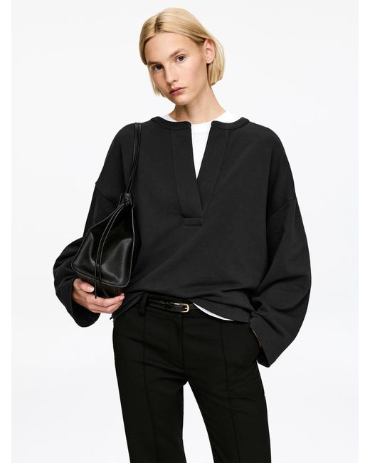 ARKET Black Open-Placket Sweatshirt