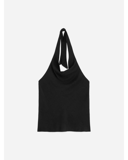 ARKET Black Linen Blend Halterneck Top
