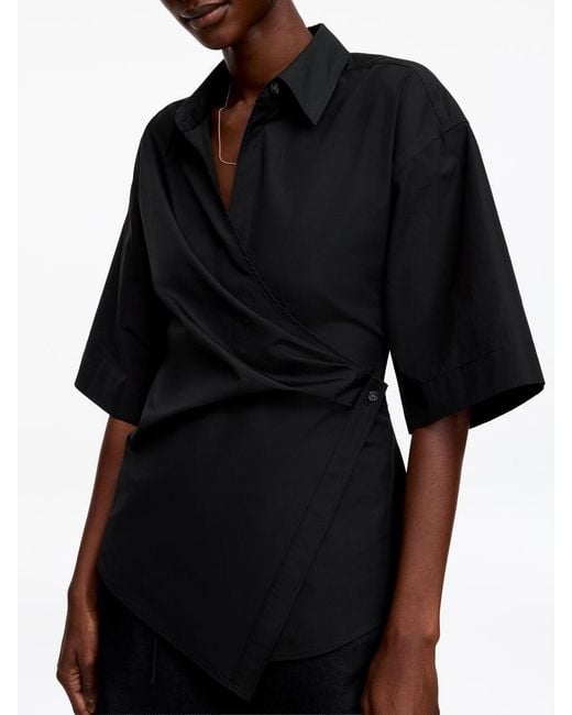 ARKET Black Cotton Wrap Shirt