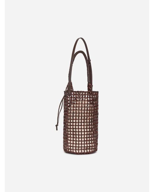 ARKET Brown Leather-Trim Beaded Bag