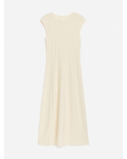 ARKET White Geripptes Kleid Mit Flügelärmeln