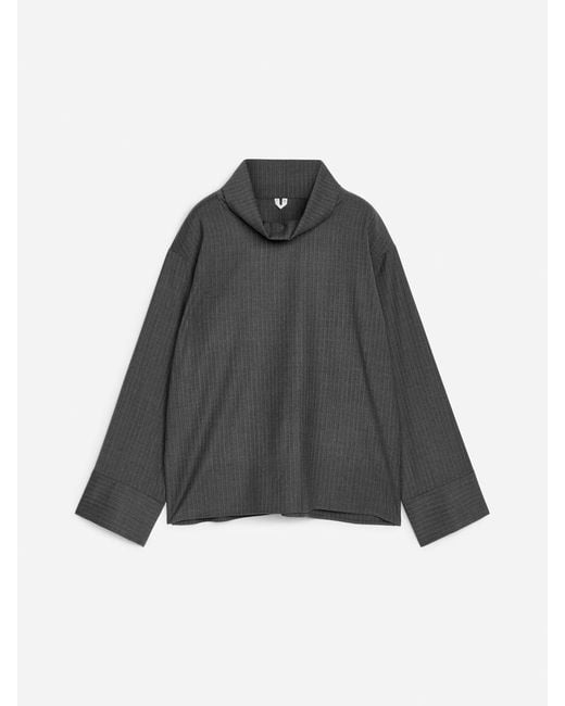 ARKET Black Folded-Neck Pinstripe Top