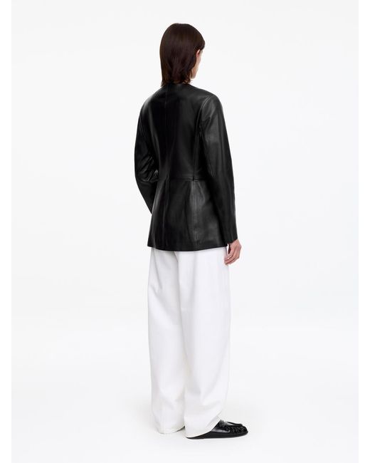 ARKET Black Collarless Leather Blazer