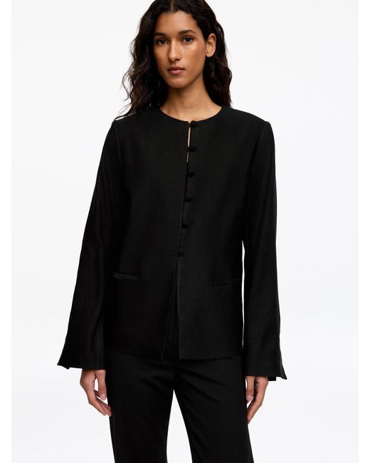 ARKET Black Linen-Blend Collarless Blazer