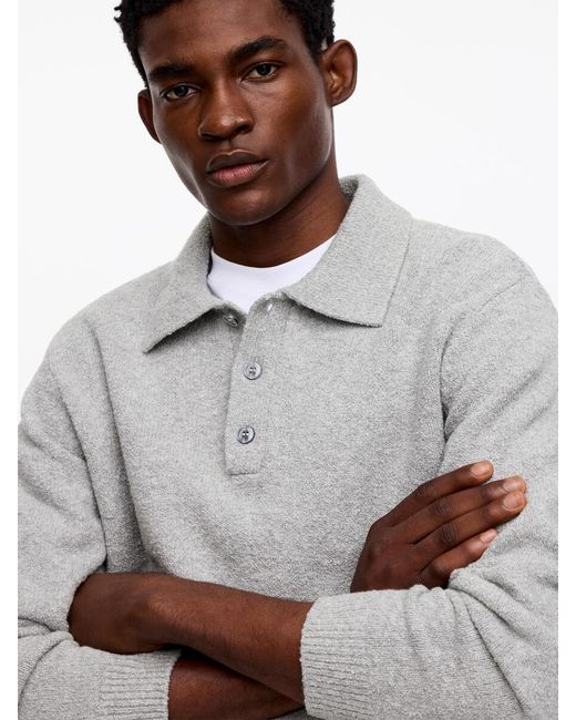 ARKET Gray Knitted Cotton Blend Polo Shirt for men