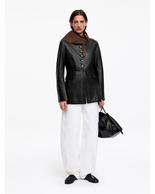 ARKET Black Collarless Leather Blazer