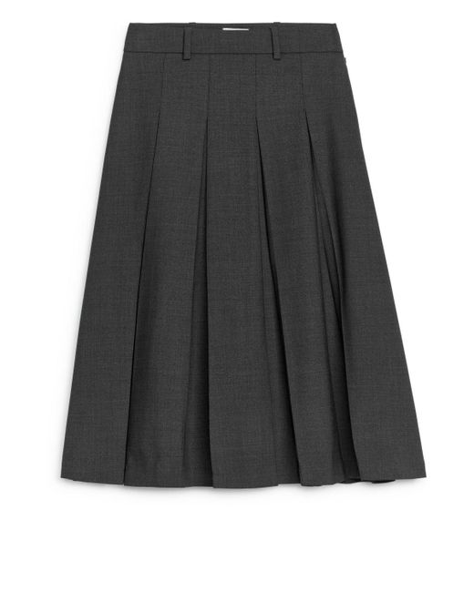 ARKET Gray Pleated Wool Blend Skirt