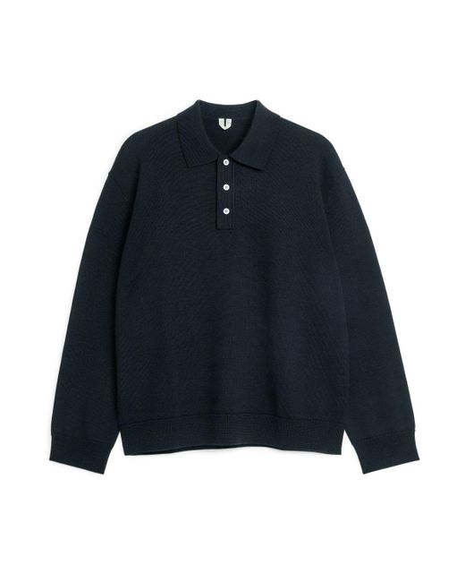 ARKET Blue Long-sleeved Merino Polo Shirt for men