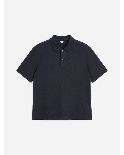 ARKET Blue Cotton Linen Polo Shirt for men