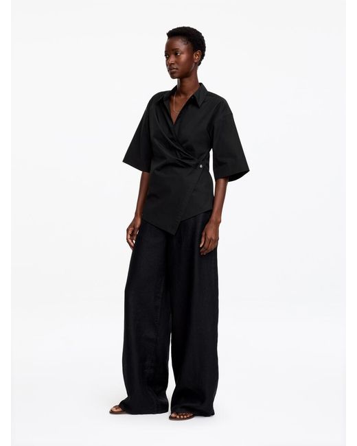 ARKET Black Cotton Wrap Shirt