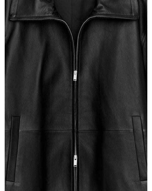 ARKET Black Funnel-Neck Leather Jacket