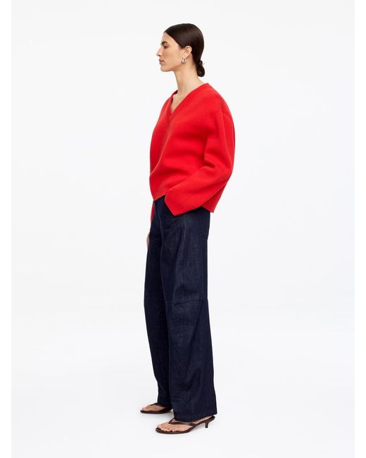ARKET Red V-Neck Cotton Jumper
