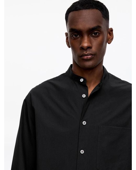 ARKET Black Band-Collar Poplin Shirt for men