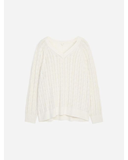 ARKET White Cable-Knit V-Neck Jumper